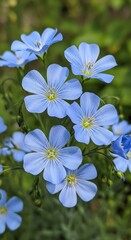 Delicate blue flax blossoms gracefully cluster, showcasing nature's ethereal beauty in soft focus