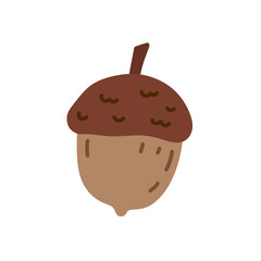 Acorn isolated on a white background. Vector hand-drawn illustration in flat style. Perfect for decorations, logo, autumn and forest themes, various designs.