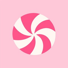 Pink peppermint candy. Vector hand-drawn illustration in a flat style. Perfect for decorations, logo, menu, various designs. Sweet food.