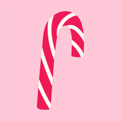Cute candy cane. Vector hand-drawn illustration in a flat style. Perfect for decorations, logo, menu, holiday designs. Sweet food.