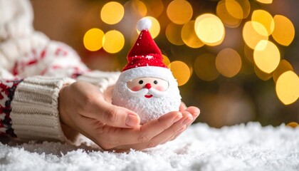 Close up of hands holding snowman music box with lights in background 316762.jpg