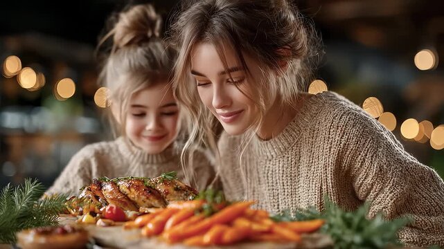 Warm Christmas Family Feast Sharing Delicious Moments