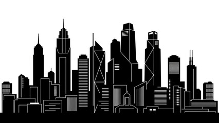 Fototapeta premium Silhouette of a modern city skyline with tall buildings