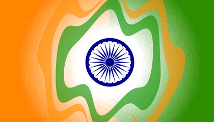 Abstract India tricolor wave design with blue Ashoka Chakra for Republic Day 2026 and 26 January themes.