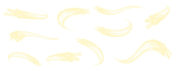 Golden speed trail glows with polished neon edges and subtle shimmer pulses. Smooth motion effect enhances acceleration. Yellow speed line PNG.