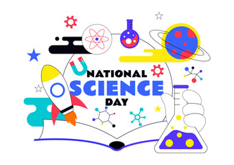 Fototapeta premium National Science Day Vector Illustration on February 28 Featuring Chemical Liquid, Scientific Elements, Medical and Research in a Background