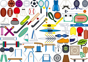 シンプルな線画のスポーツアイテムのセット カラー