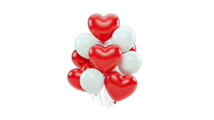Heart Balloons Floating on White Background for Valentine's Day