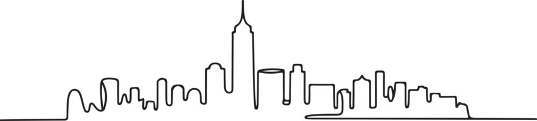 Continuous Line Art Skyline Formed as a Single Zigzag Stroke in Minimal Contour Outline Style