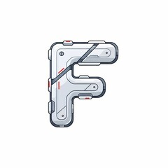 Futuristic Letter F: Metallic, Sci-Fi Font with Red Accents on White