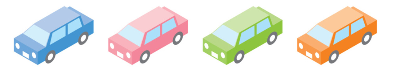 シンプルでかわいい自動車のアイソメトリックイラストセット