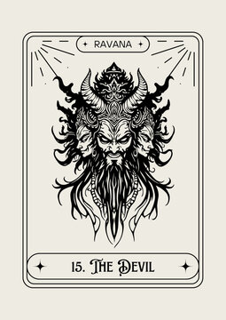 Ravana The Devil tarot card monochrome vector illustration