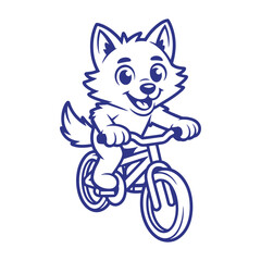 Obraz premium Happy Baby Wolf Riding a Bicycle