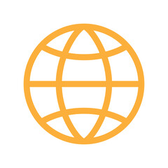 Orange outline globe icon isolated flat style design.
