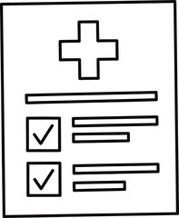 Obraz premium Hand-drawn medical document with cross and checkboxes representing healthcare and patient record icon.