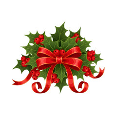 Christmas holly arrangement with red bow
