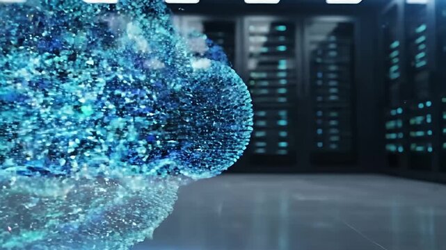Cloud Computing Brain Concept in Data Center Server Room.
