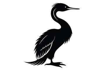 cormorant silhouette line art vector illustration with a white background