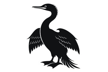 cormorant silhouette line art vector illustration with a white background
