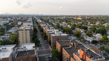 Drone shot of green residential area with modern buildings