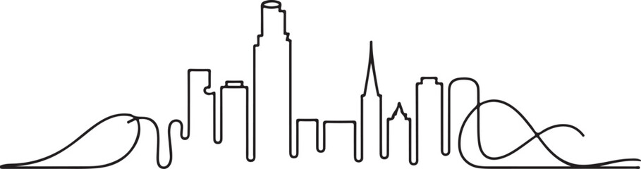 Continuous Line Art Skyline Melting into Smooth Liquid Curves in Minimal Contour Outline Style