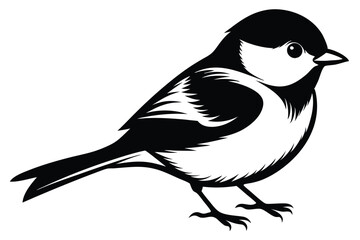 chickadee silhouette line art vector illustration with a white background