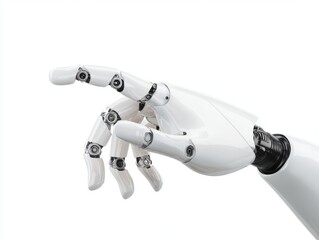 Robot hand gesturing on white background, Artificial intelligence.