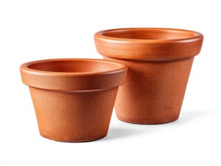Empty clay flower pots isolated on white background