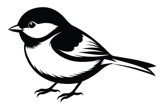 chickadee silhouette line art vector illustration with a white background