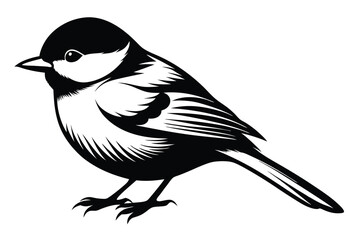 chickadee silhouette line art vector illustration with a white background