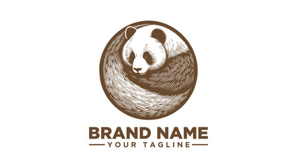 Detailed vector illustration of a panda bear icon, an engraving style graphic logo within a circular design.