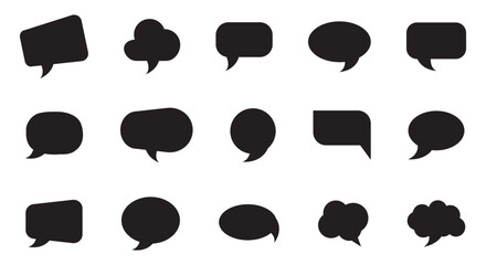 Collection of black outline speech bubbles and thought bubbles on white comic cartoon
