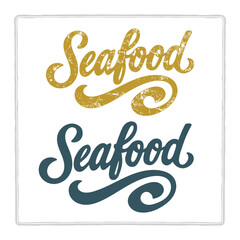 Seafood lettering in hand drawn vintage and print style with bold script typography. Designed for seafood branding and restaurant themes. Perfect for labels, menus, packaging, and logos.