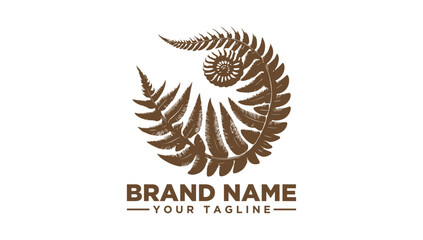 Botanical fern frond vector illustration logo, an elegant spiral engraving icon depicting organic growth.