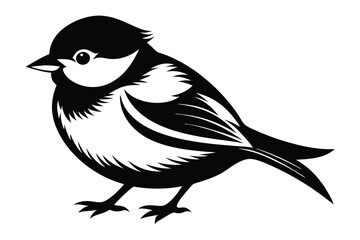 chickadee silhouette line art vector illustration with a white background