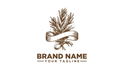 Presenting a botanical herb sprig vector illustration engraving logo icon design