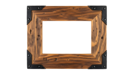 Rustic reclaimed wood picture frame with metal corner accents and depth