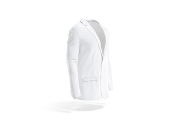 Blank white men blazer mockup, png, transparent background, 3d rendering. Empty formalwear with buttons and collar mock up cut out. Clear elegance groom outfit with smoking or jacket template.