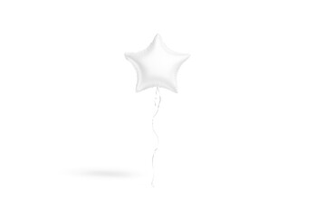 Blank star round balloon flying mockup, png, transparent, 3d rendering. Empty stellar foil balone for party decorative mock up cut out. Clear levitate inflatable starry for surprise template.