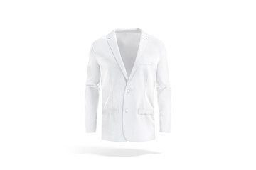 Blank white men blazer mockup, png, transparent background, 3d rendering. Empty male classic single breasted jacket mock up cut out. Clear elegance notch lapel overcoat for formalwear template.