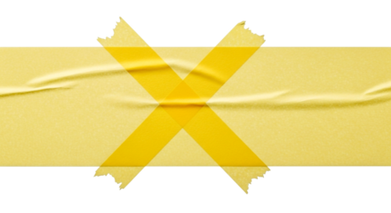Yellow tape forming an X shape across a horizontal strip isolated on a transparent background