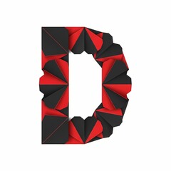 Letter D is made of folded paper in black and red. Origami style, geometric design on a white background.