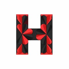 Letter H is made of red and black paper hearts. The hearts are arranged in a pattern to form the shape of the letter.