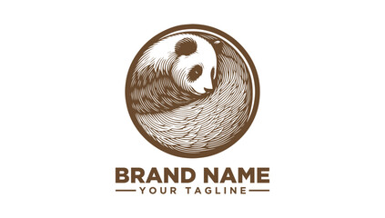 Brown Panda Yin Yang Logo Vector Illustration of a Circular Design with a Panda