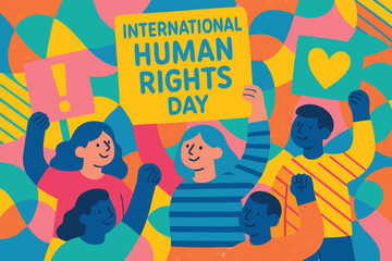 Naklejka premium Human Rights Day concept art showing raised hands of different skin tones emerging from shadows into light, representing justice, freedom, and dignity, dramatic lighting, cinematic style