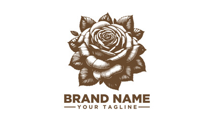 Elegant vintage rose flower logo vector illustration, perfect for nature-inspired branding or luxury designs