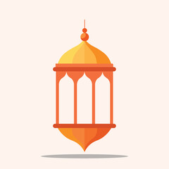 Minimal flat illustration of a classic Islamic lantern in orange and gold hues. Ideal for Ramadan promotions, Islamic holiday templates, and cultural visual elements.