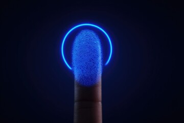 Glowing fingerprint illuminated against dark background symboliz