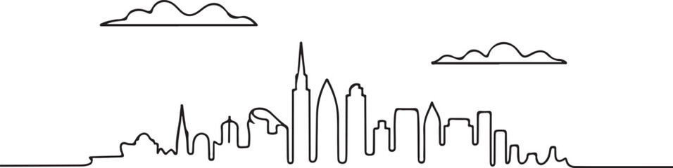 Continuous Line Art Skyline Created from One Continuous Spiraling Contour in Minimal Outline Style