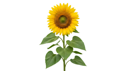 Yellow sunflower plant, isolated on white or transparent background. PNG